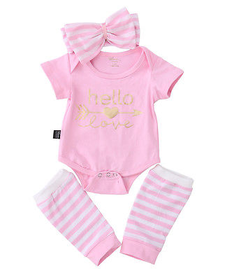 Christmas Suit ! Baby Girl Clothes Set Baby Girl Romper+Stripe Leg Warmers 3pcs Outfits Set Clothes 0-18M