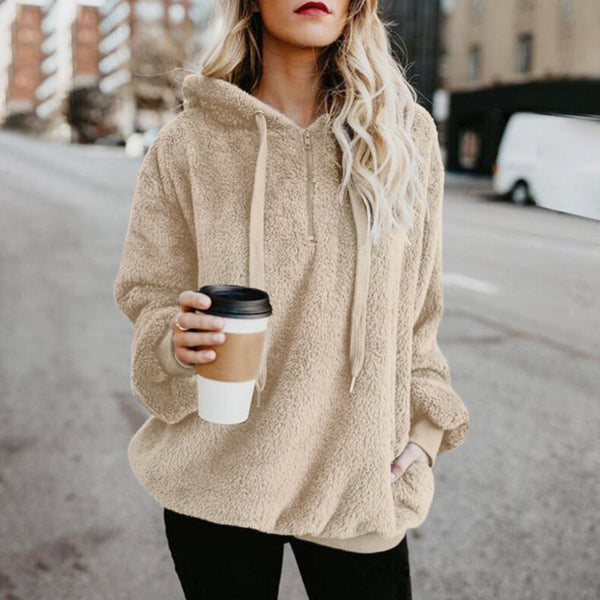 Women Fluffy Warm Winter Drawstring Hooded Casual Pullover Hoodies