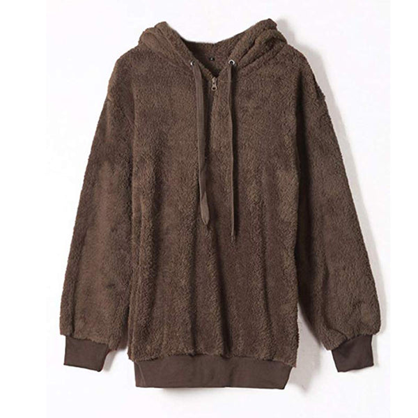 Women Fluffy Warm Winter Drawstring Hooded Casual Pullover Hoodies
