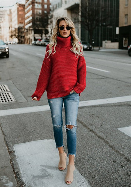 Women Pullover Turtleneck Knitted Sweater