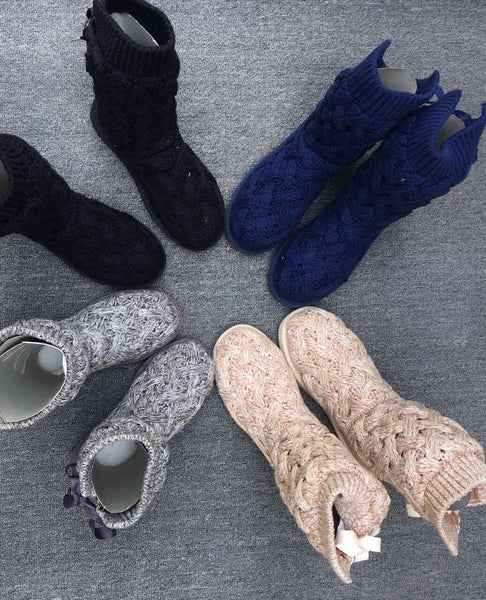 Women's Knitted Wool High Flat Boots