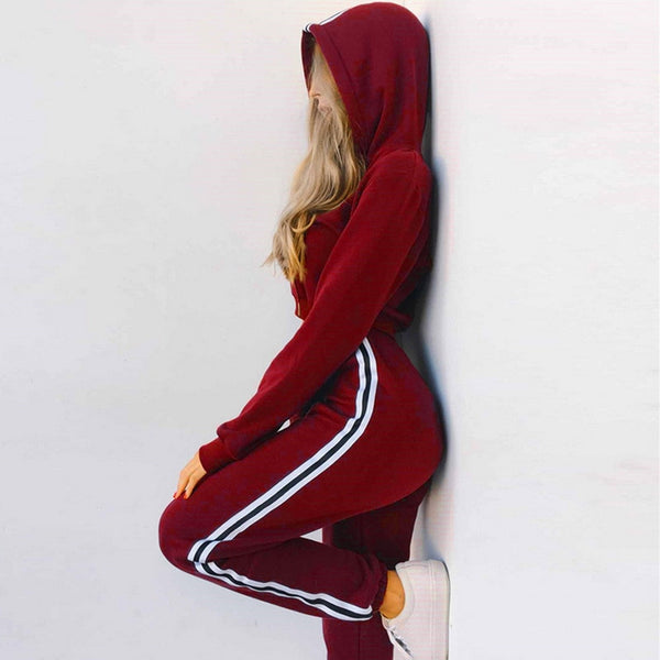 Women Sexy 2 Piece Set Crop Tops + Pants Casual Long Sleeve Hoodie Sweatsuit Set