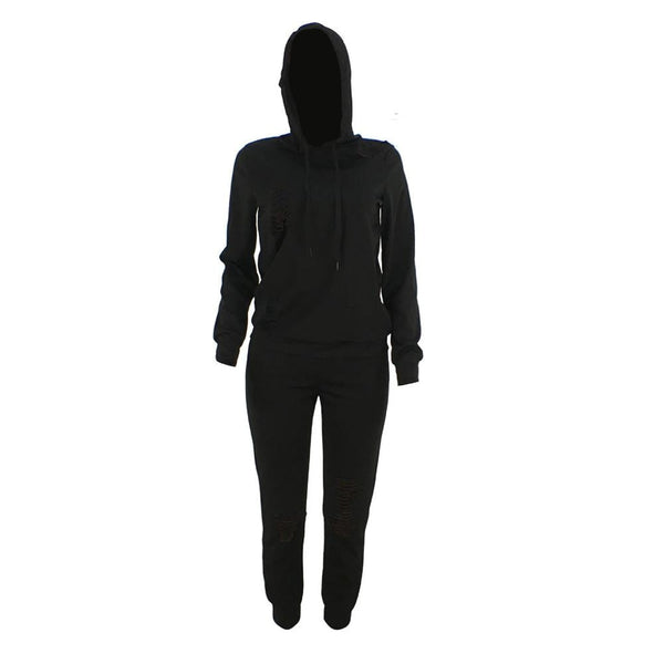 Women Fashion  Long Sleeve Hoodies Drawstring Sport Set