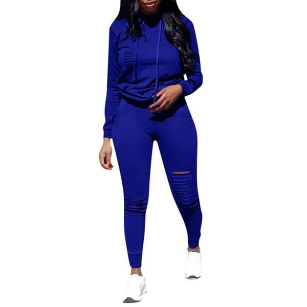 Women Fashion  Long Sleeve Hoodies Drawstring Sport Set