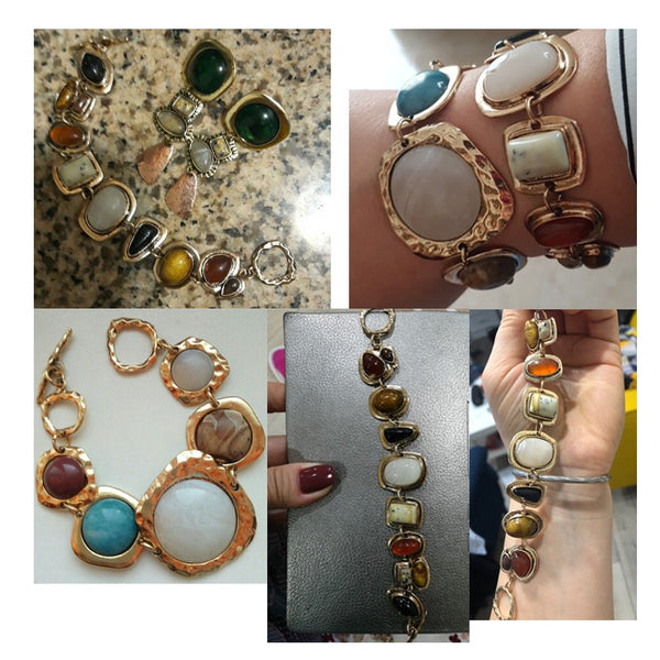 Women Bohemian Metal Hollow Stone Bracelets