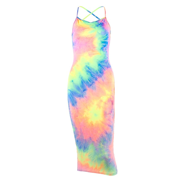 Women's Tye-Dye Backless Spring Summer Fashion Bodycon Long Dress