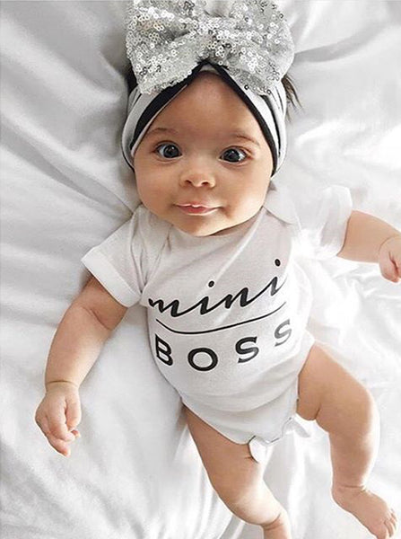 Toddler Infant Baby Boys & Girls White Letter Mini Boss Bodysuit Jumpsuit Palysuit Outfit