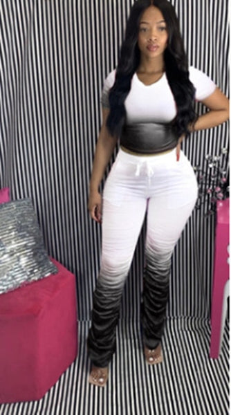 Women Two Pieces Short Sleeve Top Flared Pants 2 Piece Set