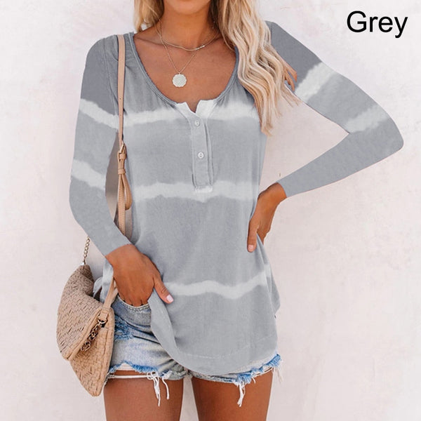 Women Tye Dye Stripe Long Sleeves Round Neck Shirts
