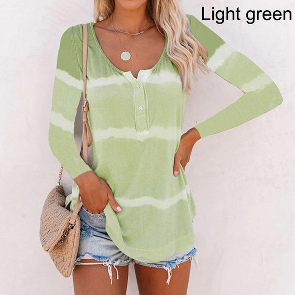 Women Tye Dye Stripe Long Sleeves Round Neck Shirts