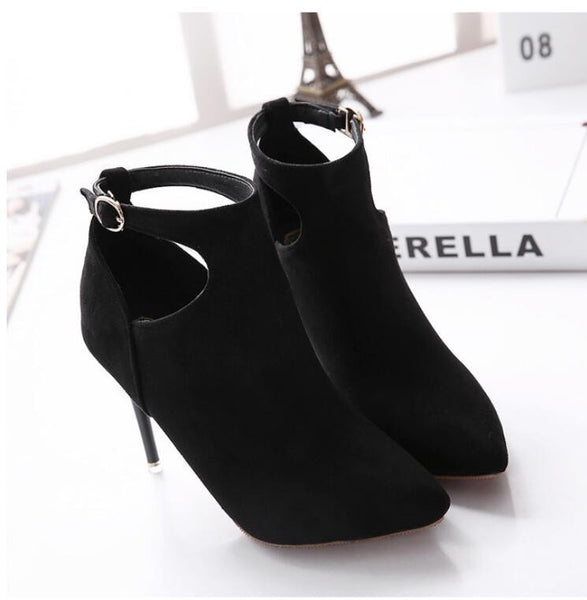 New Fashion Women Buckle Pointed Toe High Heels Ankle Boots Winter Party Short Boots Shoes