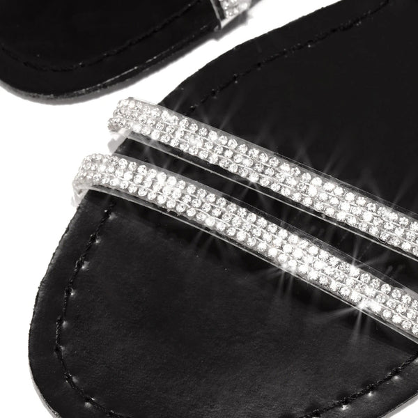 Women Retro Rhinestone Flat Bling Crystal Ankle Strap Sandals