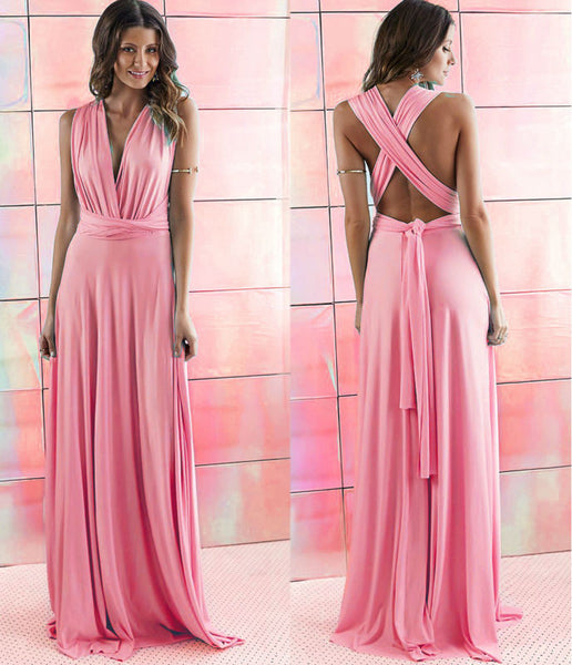 Summer Sexy Blush Pink Multiway Bridesmaids Convertible Dress Sexy Women Wrap Maxi Dress   Long Dress Robe Longue Femme