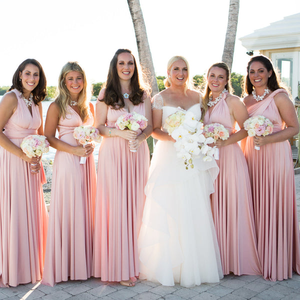Summer Sexy Blush Pink Multiway Bridesmaids Convertible Dress Sexy Women Wrap Maxi Dress   Long Dress Robe Longue Femme