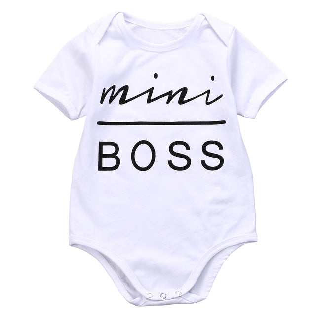 Toddler Infant Baby Boys & Girls White Letter Mini Boss Bodysuit Jumpsuit Palysuit Outfit