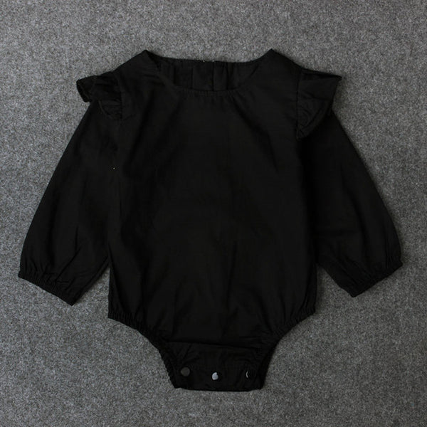 Long Sleeve Solid Color Ruffles Sleeve Baby Kids Rompers Kids Home Wear Sleep Wear Basic Clothing For Kids