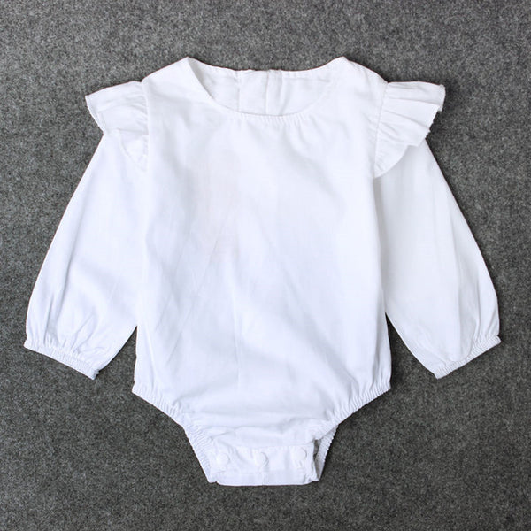 Long Sleeve Solid Color Ruffles Sleeve Baby Kids Rompers Kids Home Wear Sleep Wear Basic Clothing For Kids