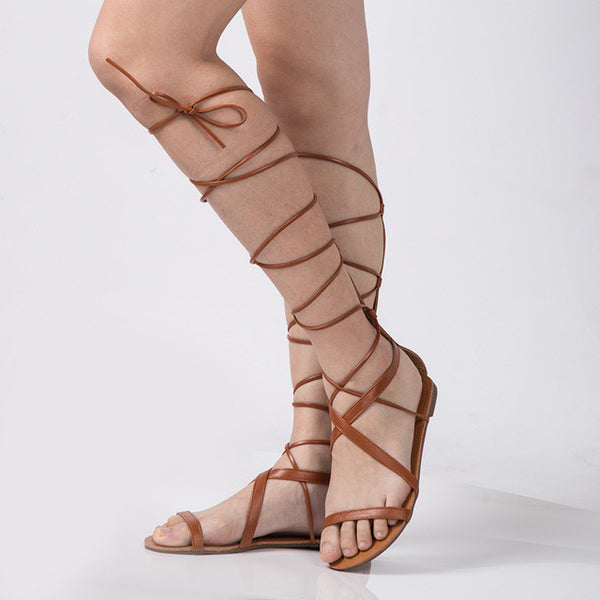 New 2017 Shoes Women Sandals Lace Up Sexy Knee High Gladiator Sandal Boots