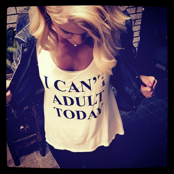 I CAN'T ADULT TODAY Vest Tops Letter Printed Tank Top For Women Causal Tees Loose Funny Top