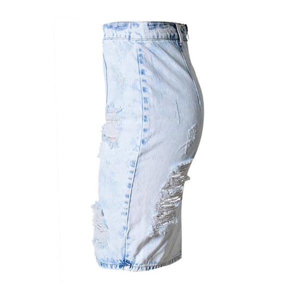 Back Split Sexy Women Ripped Jeans Skirts Denim Bodycon Skirt