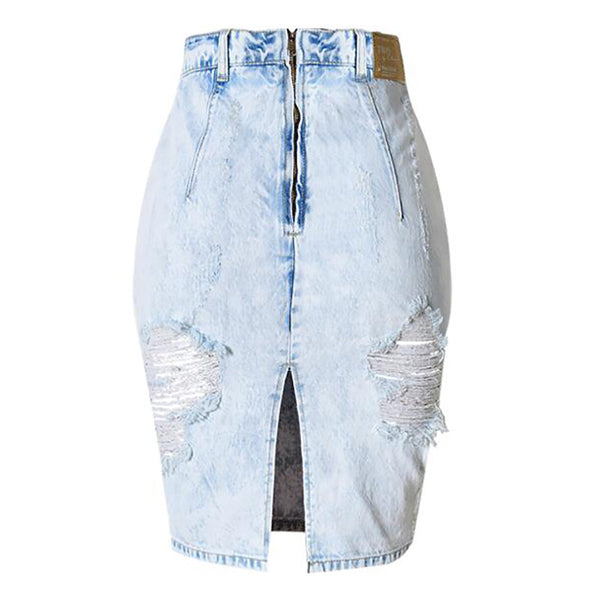 Back Split Sexy Women Ripped Jeans Skirts Denim Bodycon Skirt