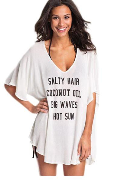 Women Swimsuit Cheeky Letter Print Summer Cover Beachwear Sarong Pareo Loose Shirt Dress Bathing Suit