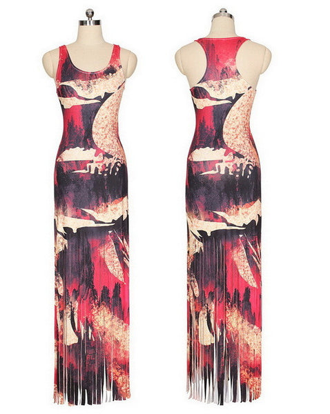 New Hot Selling Summer Casual Beach Dresses Sleeveless Tank Top Tassels Long Women Maxi Dress Vestidos