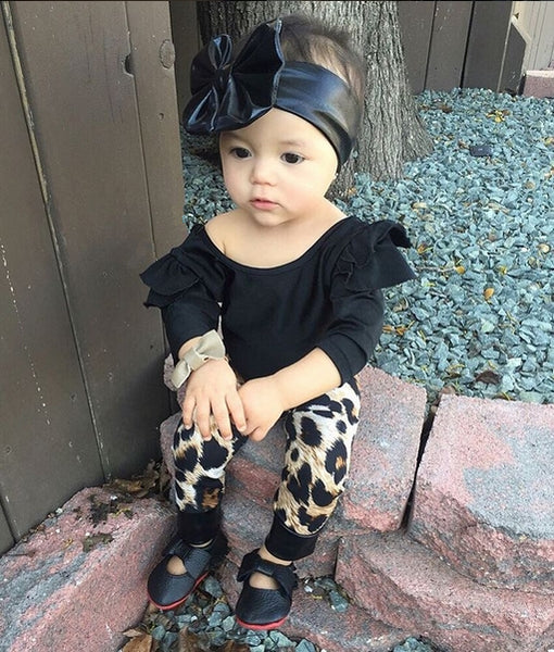 Baby Girl Clothes Baby Romper Black T-shirts+Leopard Pants Infant Newborn Baby Girls Clothing Fashion Kids Clothes
