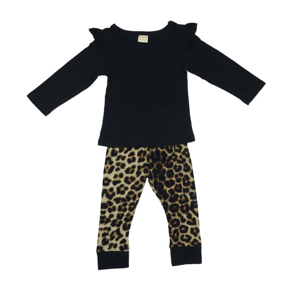 Baby Girl Clothes Baby Romper Black T-shirts+Leopard Pants Infant Newborn Baby Girls Clothing Fashion Kids Clothes