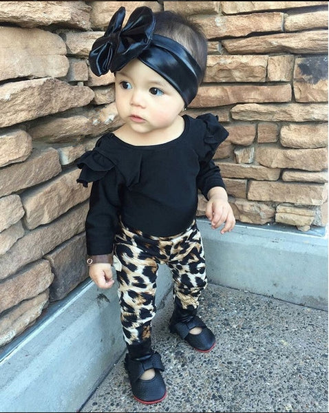 Baby Girl Clothes Baby Romper Black T-shirts+Leopard Pants Infant Newborn Baby Girls Clothing Fashion Kids Clothes