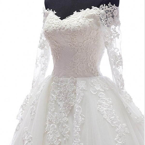 Romantic Ball Gown Wedding Dress With Long Sleeves Appliques Detachable Skirt Bridal Gowns