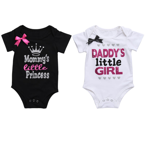 Newborn Baby Girls Clothing Summer Daddy's Little Girl Letter Print Romper Jumpsuit Short Sleeve Outfit