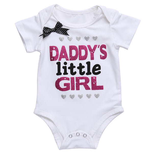 Newborn Baby Girls Clothing Summer Daddy's Little Girl Letter Print Romper Jumpsuit Short Sleeve Outfit