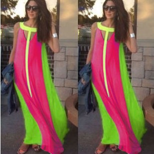 Summer Dress Sleeveless Stitching Maxi Dress