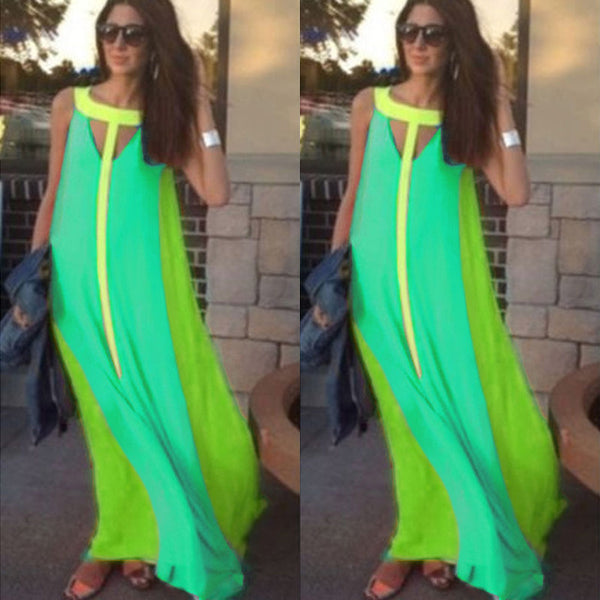 Summer Dress Sleeveless Stitching Maxi Dress