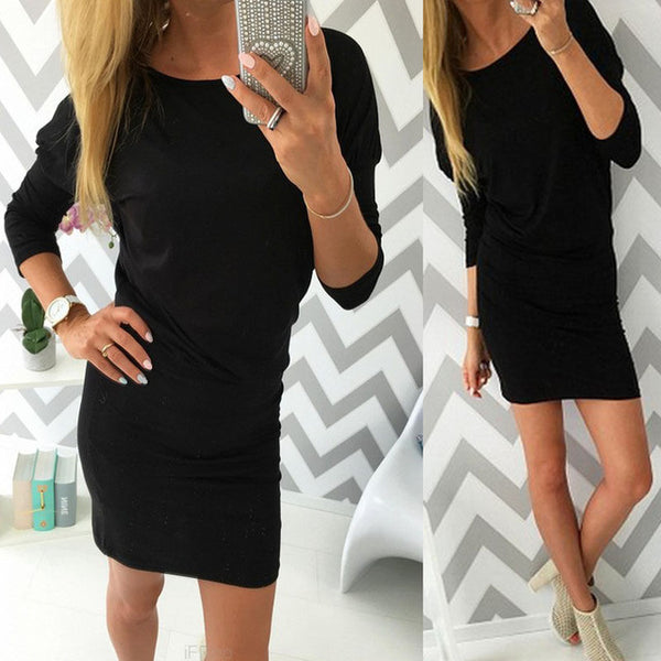 New Arrival Sexy Women Autumn Dress Fashion Solid Candy Color Dress Wear Long Sleeve Cotton Slim Package Hip Dress For Women