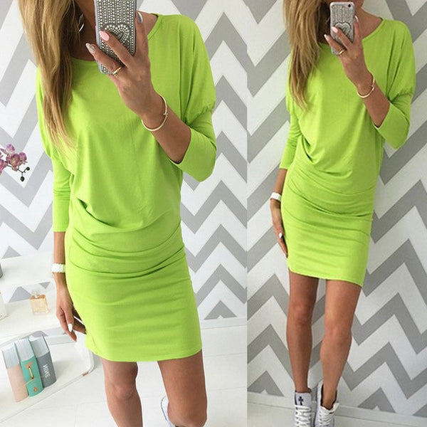 New Arrival Sexy Women Autumn Dress Fashion Solid Candy Color Dress Wear Long Sleeve Cotton Slim Package Hip Dress For Women