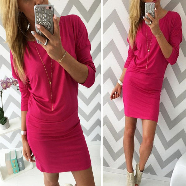 New Arrival Sexy Women Autumn Dress Fashion Solid Candy Color Dress Wear Long Sleeve Cotton Slim Package Hip Dress For Women