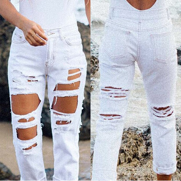Ripped Jeans High Waist Denim Jeans Pencil Skinny Women Jeans Pants Trousers