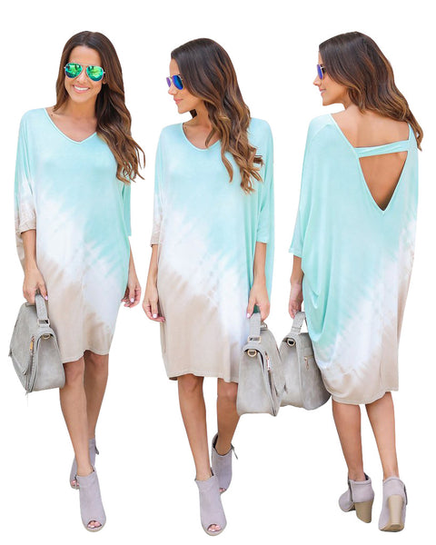 Summer Women Half Sleeve Print Loose Dress Casual Beach Style Fashion Midi Dresses