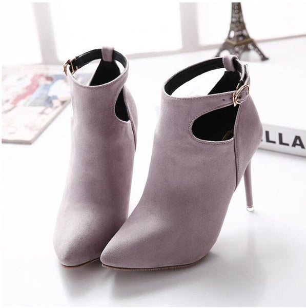 New Fashion Women Buckle Pointed Toe High Heels Ankle Boots Winter Party Short Boots Shoes