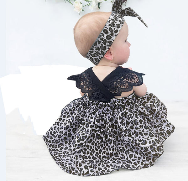 Leopard Newborn Baby Girls Dress  Kid Children Clothing  Baby Party Pageant Dresses + Headband