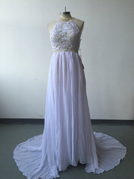 Romantic Ivory Lace Vestido de Noiva Beaded Sexy Backless High Low Beach Vintage Wedding Dress Chiffon 2017 Robe de Mariage