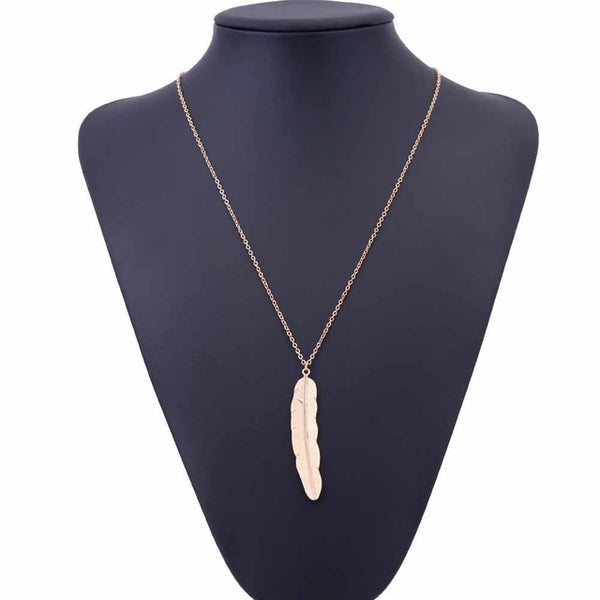 New Fashion womens vintage long necklace jewelry silver gold simple feather pendant necklaces colar Jewelry gifts