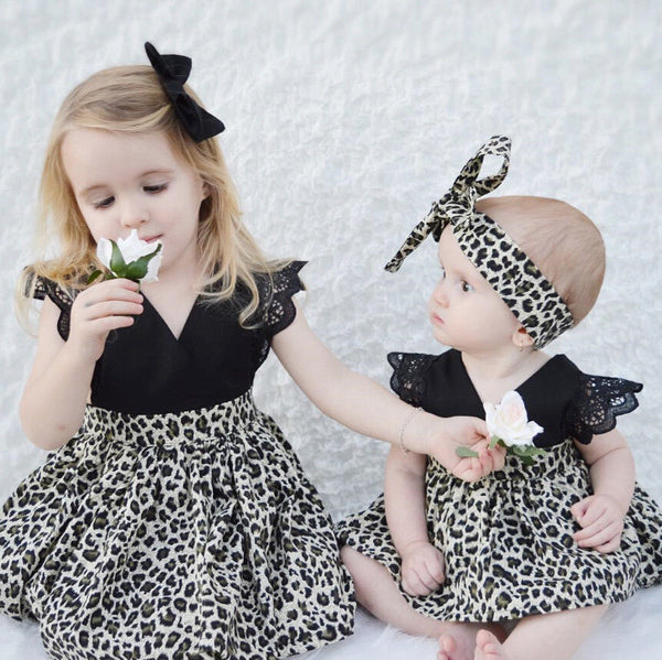 Leopard Newborn Baby Girls Dress  Kid Children Clothing  Baby Party Pageant Dresses + Headband