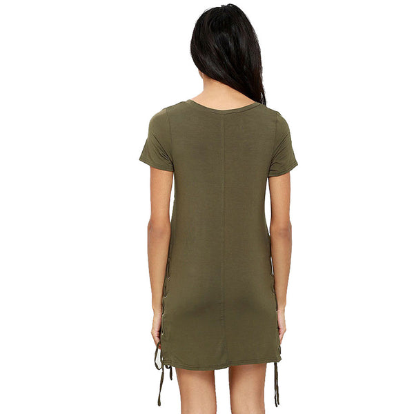 Summer Women T-Shirt O-Neck Short Sleeve Long Style T Shirts Shirt Womens Casual Tee Shirts Femme Green Tops Lade-up Mini  Dress