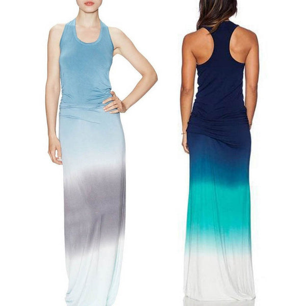 Women Casual Beach Dresses Spring Summer Sleeveless O-Neck Long Maxi Vintage Retro Dress  vestidos formales