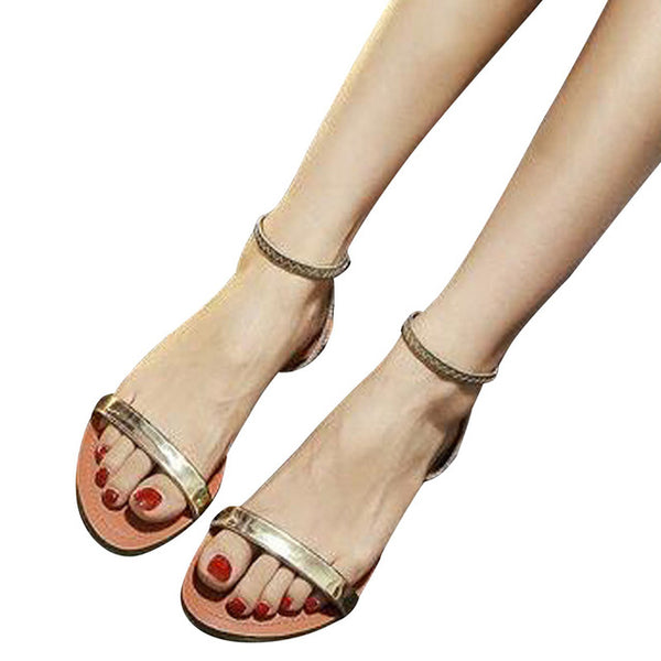 Patent Leather Shoes Woman Summer Slip On Ankle Strap Flats Sandals