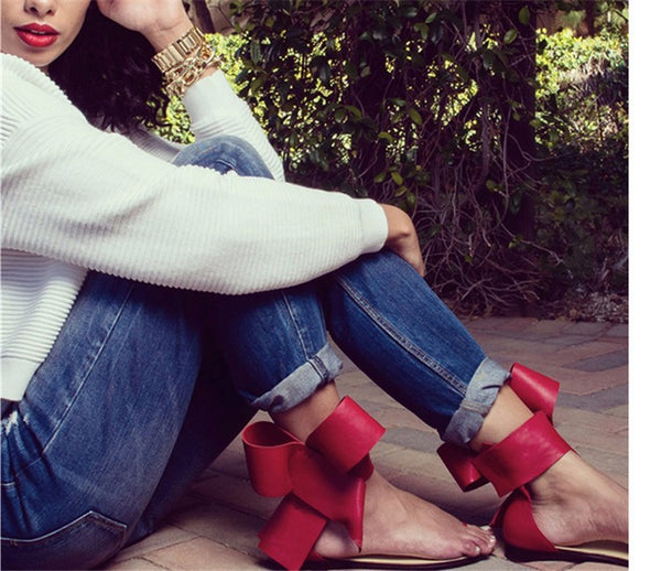 Women Fashion Retro Bowtie Flat Sandals