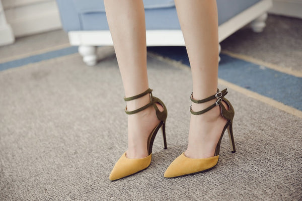 New Style women's high heels Cut-Outs Buckle Strap Stilettos Pointed Toe Pumps